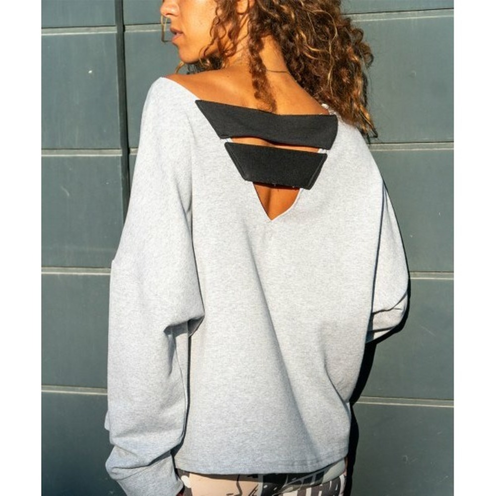 Gray Abstract Crewneck Women Long Sleeve Top Size S